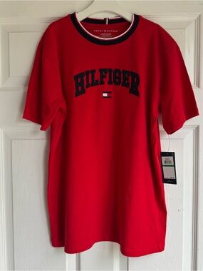 Tommy Hilfiger Red Short Sleeve Logo Tee with Navy Trim